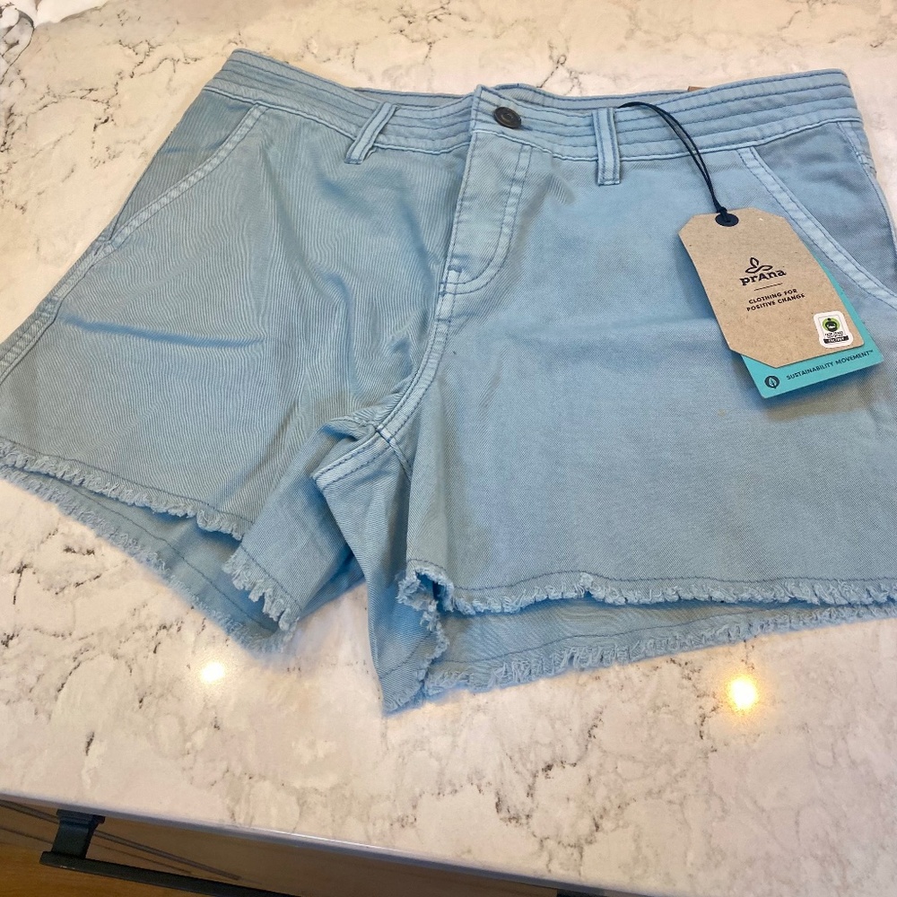 NWT Prana Womens 4" Sancho Short, Sea Mist  (Grey blue), Size 6